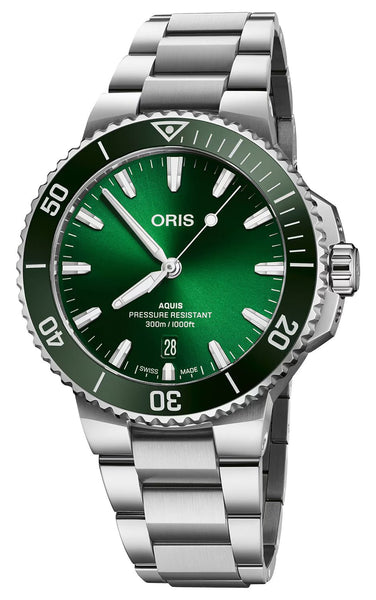 Oris Aquis Date Automatic Stainless Steel Green Dial Divers Mens Watch 733 7787 4157 - 07 8 22 04PEB - Watches & Beyond