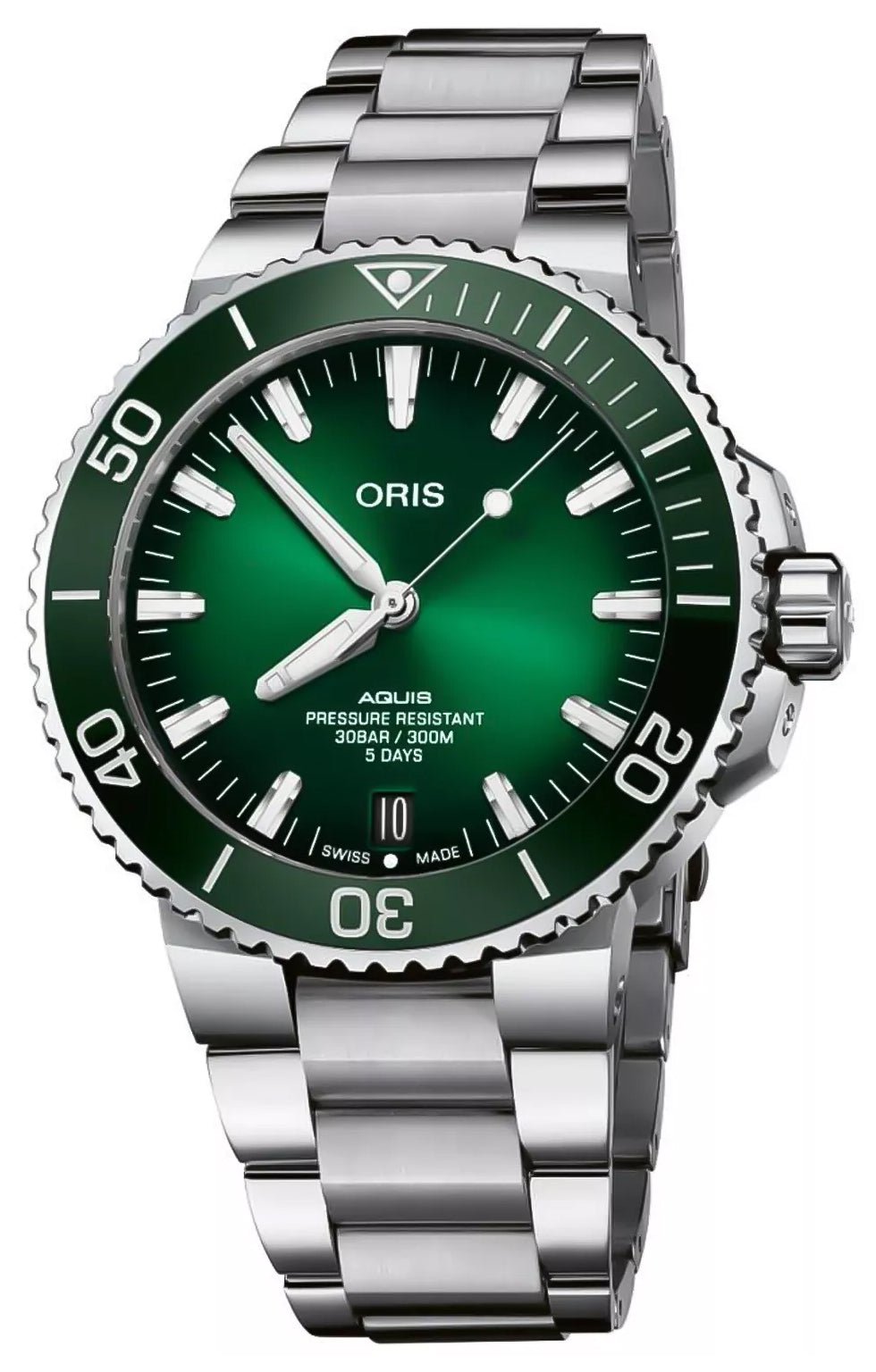Oris Aquis Date Calibre 400 Automatic Stainless Steel Green Dial Divers Mens Watch 400 7763 4157 - 07 8 24 09PEB - Watches & Beyond