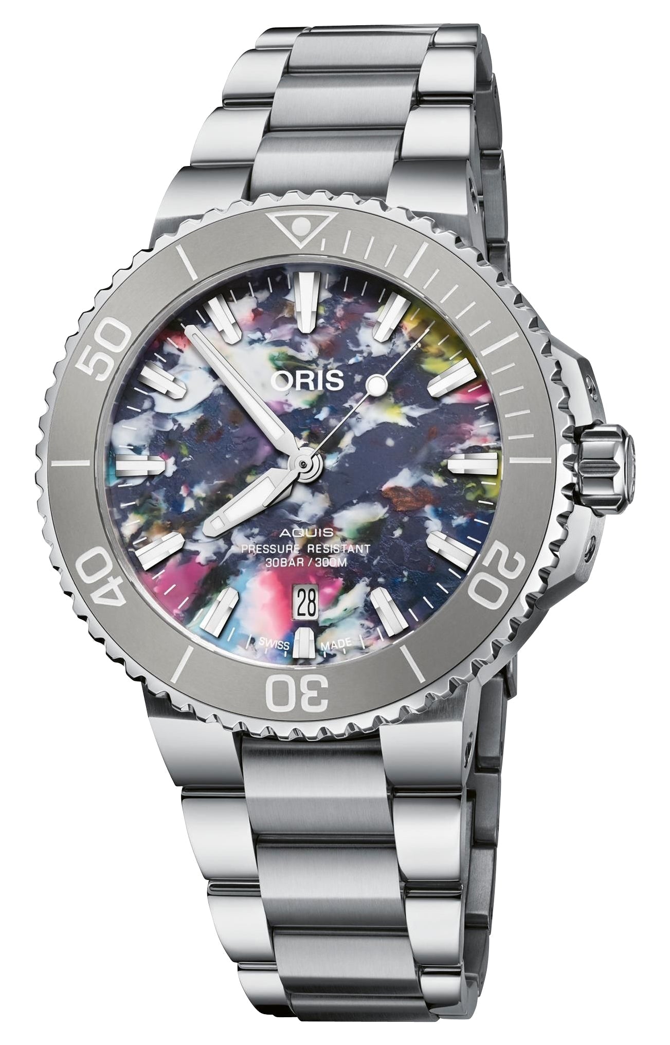 Oris Aquis Date Upcycle Automatic Stainless Steel Multicolored Dial Divers Mens Watch 733 7766 4150 - Set - Watches & Beyond