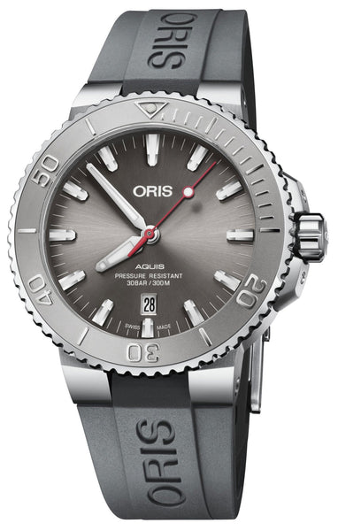 Oris Aquis Relief Automatic Stainless Steel Gray Dial Gray Rubber Strap Date Divers Mens Watch 733 7730 4153 - 07 4 24 63EB - WAB - Shipping Dept.