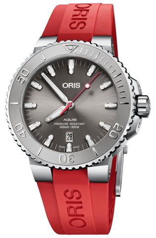 Oris Aquis Relief Automatic Stainless Steel Gray Dial Red Rubber Strap Date Divers Mens Watch 733 7730 4153 - 07 4 24 66EB - WAB - Shipping Dept.