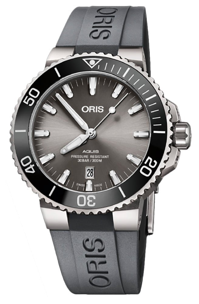 Oris Aquis Titanium Date Automatic Gray Dial Gray Rubber Strap Divers Mens Watch 733 7730 7153 - 07 4 24 63TEB - WAB - Shipping Dept.