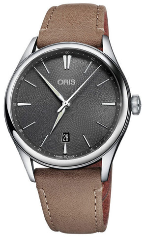 Oris Artelier Date Automatic Stainless Steel Gray Dial Light Brown Leather Strap Mens Watch 733 7721 4053 - 07 5 21 32FC - Watches & Beyond