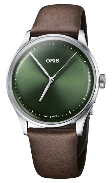 Oris Artelier S Automatic Stainless Steel Green Dial Brown Leather Strap Unisex Watch 733 7762 4057 - 07 5 20 70FC - Watches & Beyond