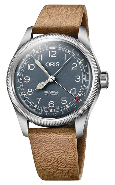 Oris Big Crown Pointer Date Automatic Stainless Steel Blue Dial Brown Leather Strap Mens Watch 01 754 7785 4065 - 07 6 20 10 - Watches & Beyond