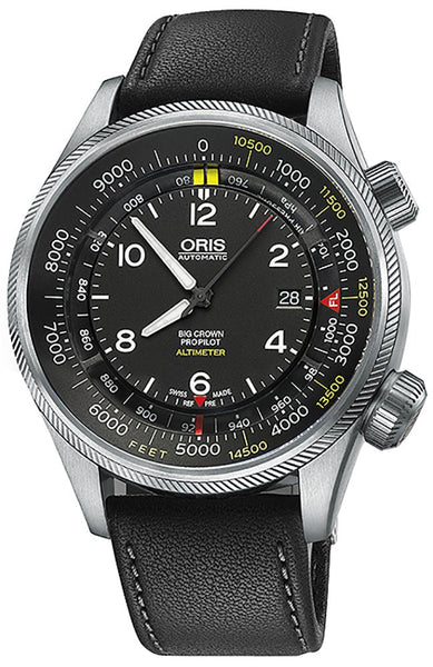 Oris Big Crown ProPilot Altimeter Automatic Stainless Steel Black Dial Black Leather Strap Date Mens Watch 733 7705 4134 - Set 5 23 19FC - Watches & Beyond