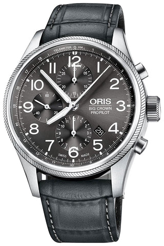 Oris Big Crown ProPilot Automatic Chronograph Grey Leather Strap Grey Dial Date Mens Watch 774 7699 4063 - LS - WAB - Shipping Dept.