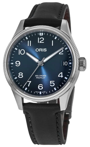 Oris Big Crown ProPilot Automatic Stainless Steel Blue Dial Black Leather Strap Date Mens Watch 751 7761 4065 - 07 6 20 08LC - WAB - Shipping Dept.