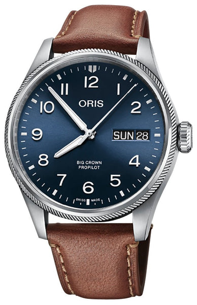 Oris Big Crown ProPilot Automatic Stainless Steel Blue Dial Brown Leather Strap Day/Date Mens Watch 752 7760 4065 - 07 5 22 07LC - WAB - Shipping Dept.