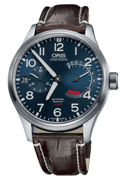 Oris Big Crown ProPilot Calibre 111 Manual Wind Stainless Steel Blue Dial Brown Leather Strap Power Reserve Date Mens Watch 111 7711 4165 - Set 1 22 72FC - Watches & Beyond