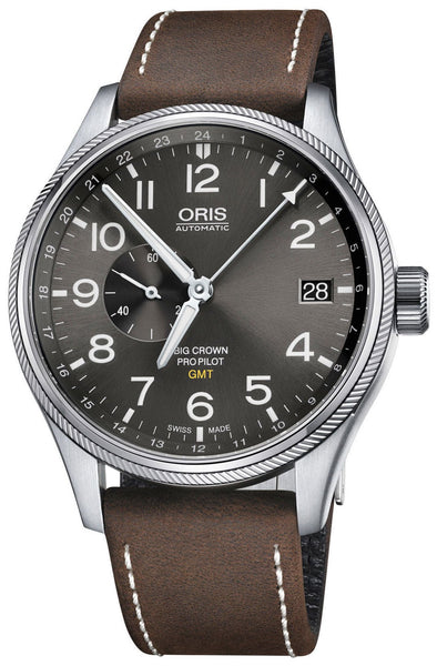 Oris Big Crown ProPilot GMT Automatic Gray Dial Date Brown Leather Mens Watch 01 748 7710 4063 - 07 5 22 05FC - Watches & Beyond