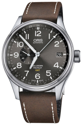 Oris Big Crown ProPilot GMT Automatic Gray Dial Date Brown Leather Mens Watch 01 748 7710 4063 - 07 5 22 05FC - Watches & Beyond