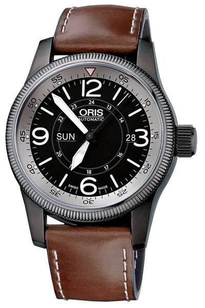 Oris Big Crown Timer Automatic Gray PVD Steel Black Dial Brown Leather Strap Day/Date Mens Watch 01 735 7660 4264 - 07 5 22 75 - Watches & Beyond