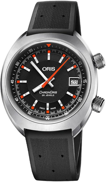 Oris Chronoris Automatic Stainless Steel Black Rubber Strap Black Dial Date Mens Watch 733 7737 4054 - RS - WAB - Shipping Dept.