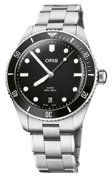 Oris Divers Date Automatic Stainless Steel Black Dial Interchangeable Black Rubber Strap Divers Mens Watch 733 7795 4054-Set - Watches & Beyond