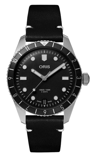 Oris Divers Sixty - Five 12H Automatic Stainless Steel Black Dial Black Leather Strap Date Mens Watch 400 7772 4054 - 07 5 20 82 - WAB - Shipping Dept.