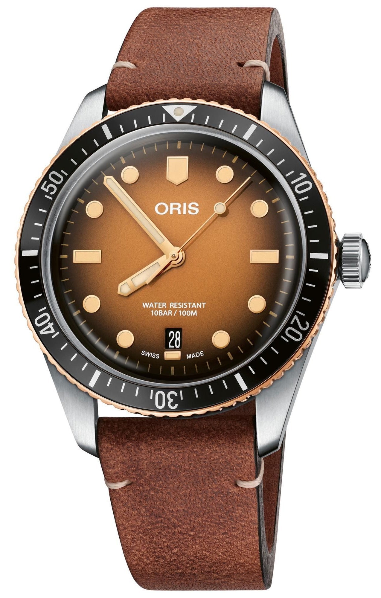 Oris Divers Sixty - Five Automatic Bronze Brown Dial Brown Leather Strap Date Mens Watch 733 7707 4356 - 07 5 20 45 - WAB - Shipping Dept.