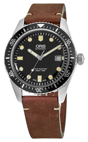 Oris Divers Sixty - Five Automatic Stainless Steel Black Dial Brown Leather Strap Date Mens Watch 733 7720 4054 - 07 5 21 45 - Watches & Beyond