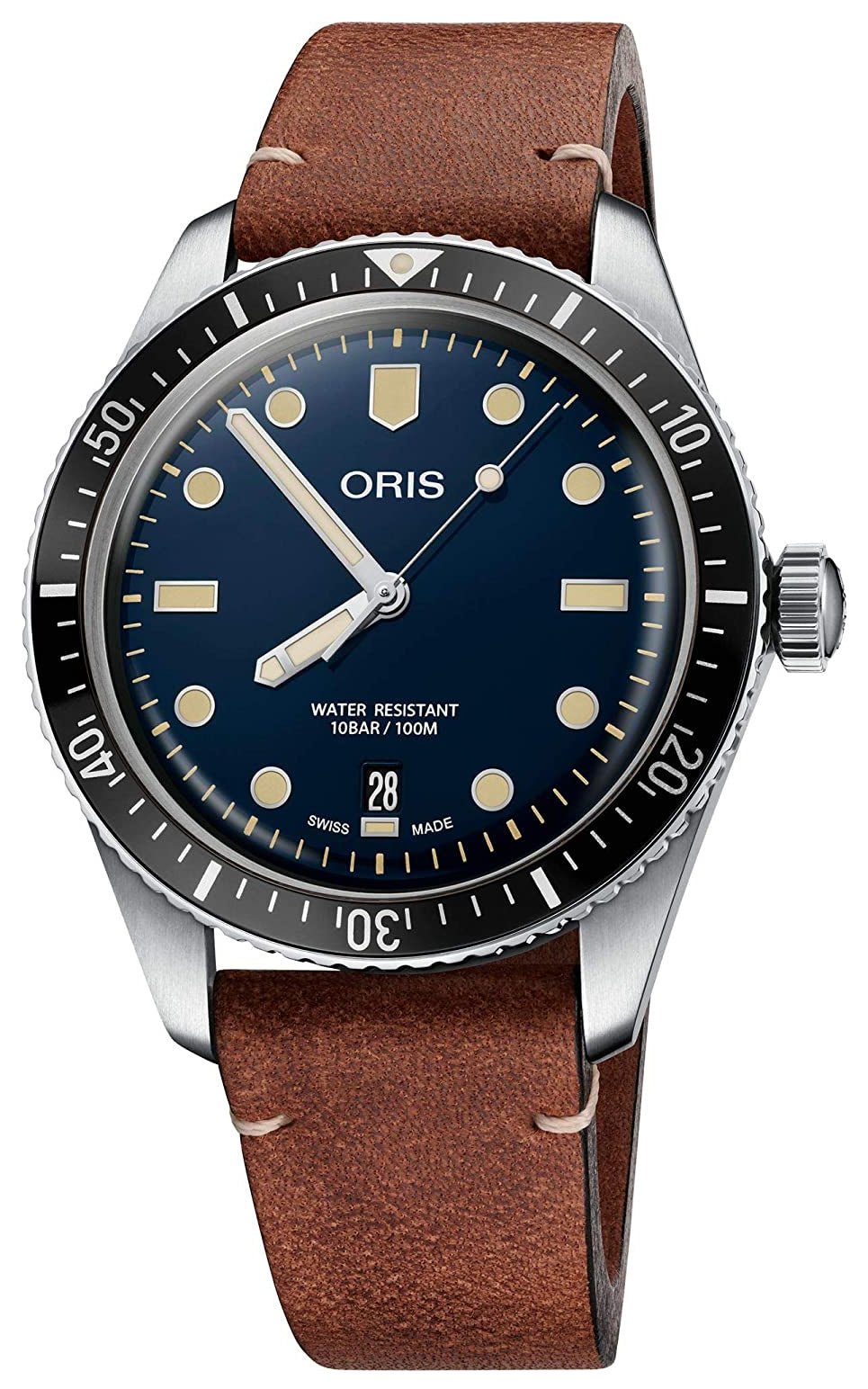 Oris Divers Sixty - Five Automatic Stainless Steel Blue Dial Brown Leather Strap Date Mens Watch 733 7707 4055 - 07 5 20 45 - WAB - Shipping Dept.