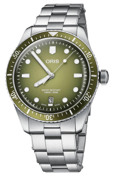Oris Divers Sixty - Five Automatic Stainless Steel Green Dial Date Mens Watch 733 7707 4057 - 07 8 20 18 - Watches & Beyond