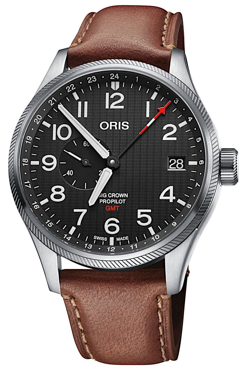 Oris Limited Edition 56th Reno Air Races Big Crown ProPilot GMT Automatic Stainless Steel Brown Leather Black Dial Date Mens Watch 748 7710 4184 - Set - WAB - Shipping Dept.