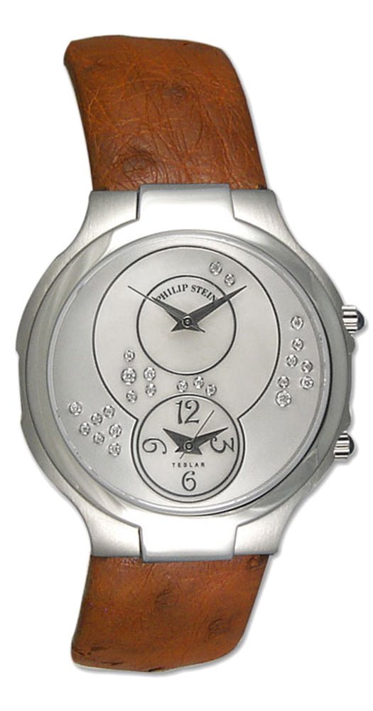 Philip Stein Modern Teslar Steel Mens Strap Watch Floating Diamonds Silver & MOP Dial 7 - SCDMOP - OT - WAB - Shipping Dept.