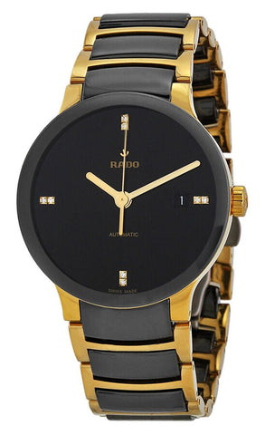 Rado Centrix Automatic Diamonds Gold PVD & Black High - Tech Ceramic Black Dial Date Unisex Watch R30035712 - WAB - Shipping Dept.