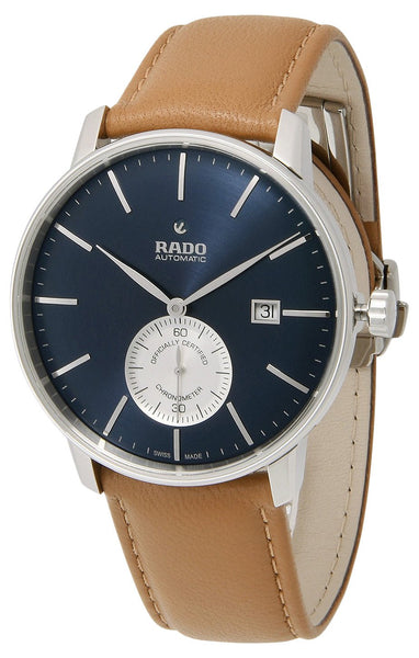 Rado Coupole Classic Automatic COSC Stainless Steel Blue Dial Tan Leather Strap Date Mens Watch R22880205 - WAB - Shipping Dept.