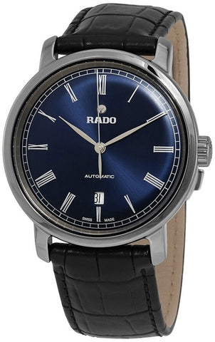 Rado DiaMaster Plasma Ceramic Blue Dial Date Black Leather Strap Automatic Mens Watch R14806206 - WAB - Shipping Dept.