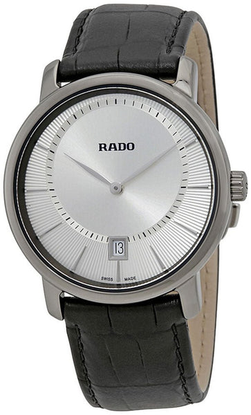 Rado DiaMaster Plasma Ceramic Silver Dial Date Black Leather Strap Quartz Mens Watch R14135106 - WAB - Shipping Dept.