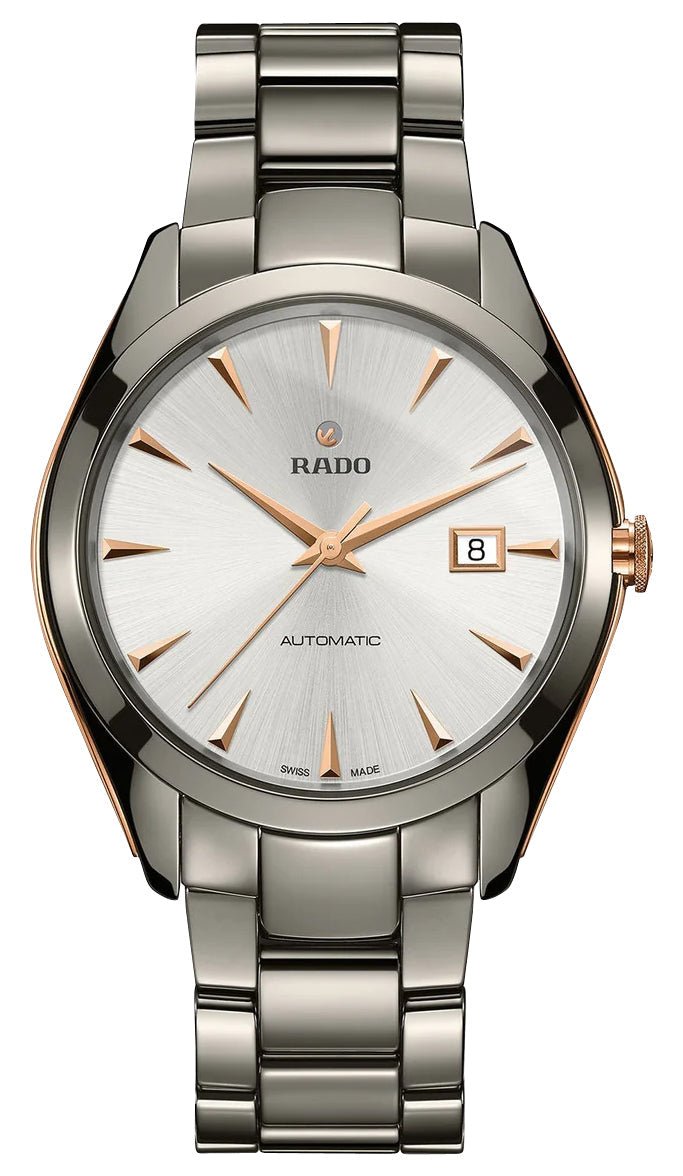 Rado HyperChrome Automatic Ceramic & Rose Gold PVD Silver Dial Date Mens Watch R32256012 - Watches & Beyond