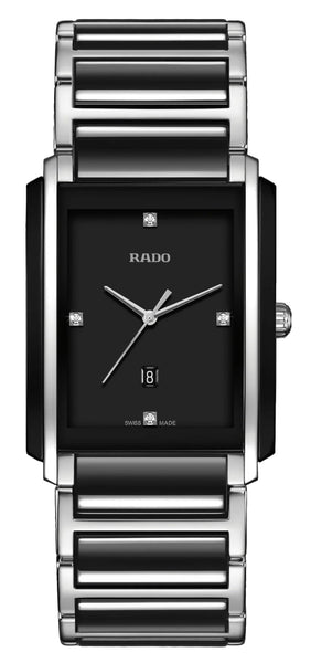 Rado Integral Jubile Stainless Steel & Ceramic Black Dial Date Diamonds Quartz Unisex Watch R20206712 - Watches & Beyond