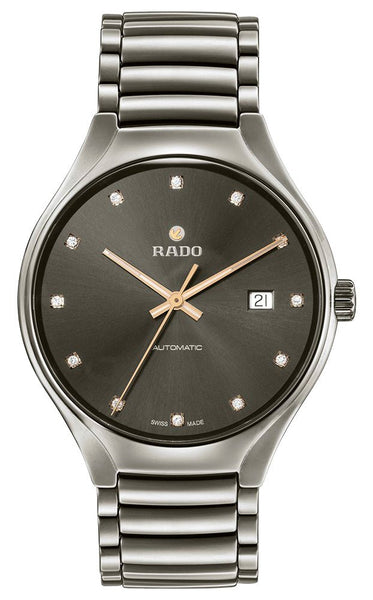 Rado True Automatic Diamonds Plasma High - Tech Ceramic Grey Dial Date Unisex Watch R27057732 - WAB - Shipping Dept.