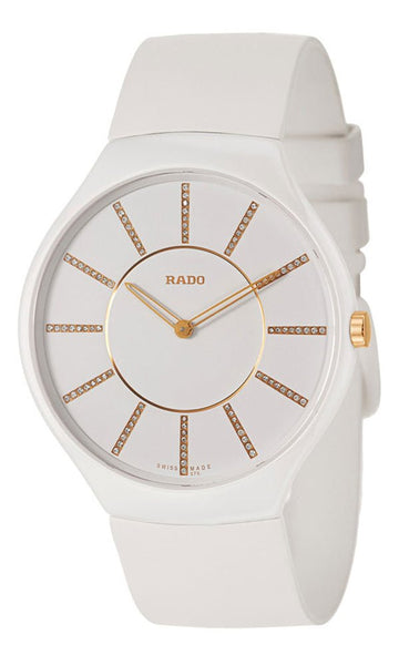 Rado True Thinline White Ceramic Womens Watch Pin Buckle Clasp Diamonds Quartz R27957709 - WAB - Shipping Dept.