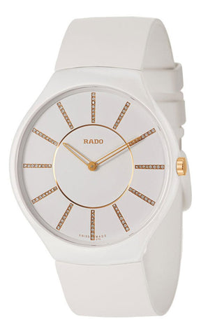 Rado True Thinline White Ceramic Womens Watch Pin Buckle Clasp Diamonds Quartz R27957709 - WAB - Shipping Dept.