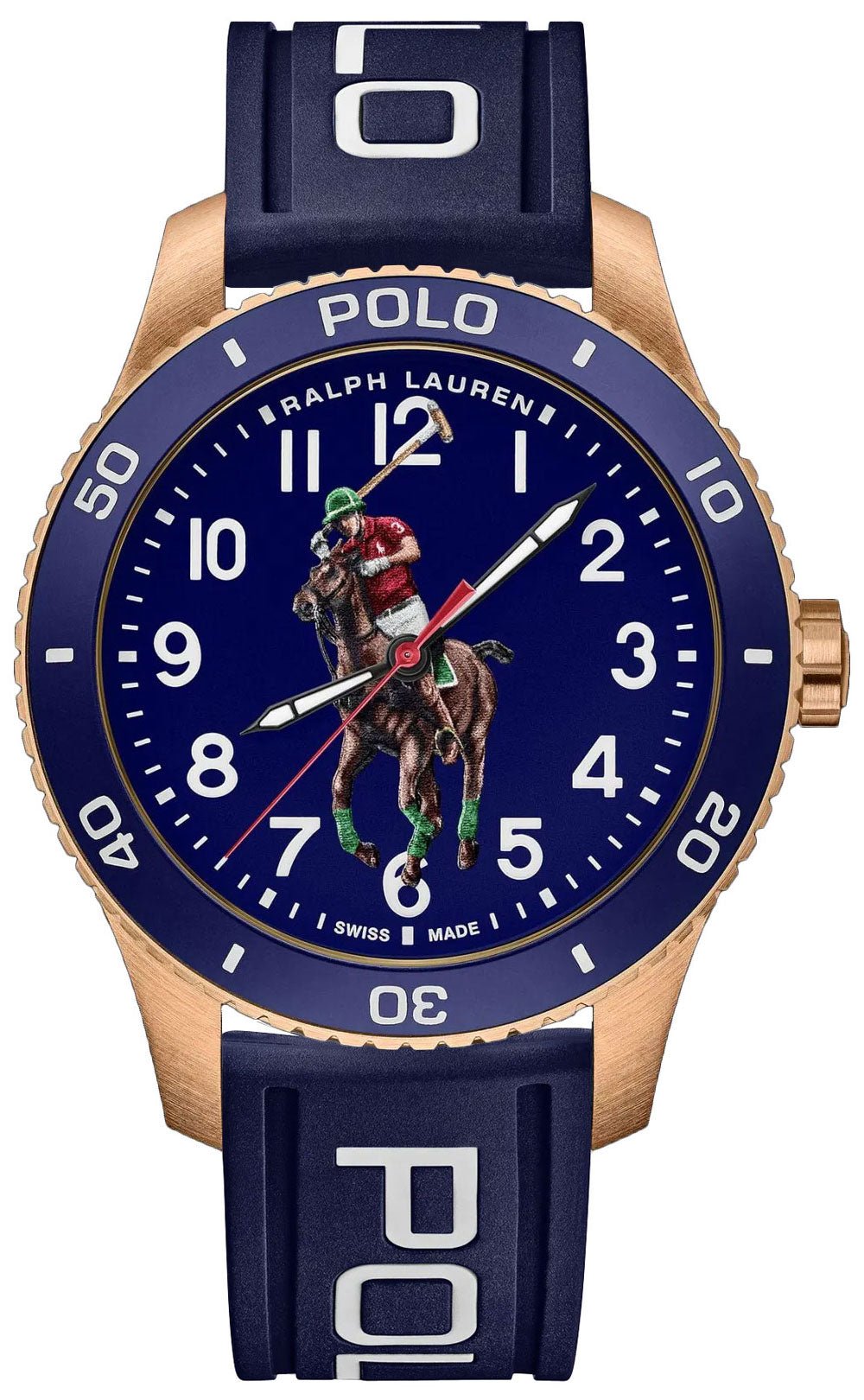 Ralph Lauren Polo Watch Pony Player Automatic Bronze Case Blue Dial Blue Rubber Strap Mens Watch 472933615002 - Watches & Beyond