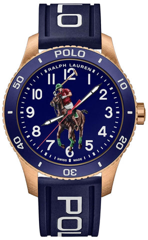 Ralph Lauren Polo Watch Pony Player Automatic Bronze Case Blue Dial Blue Rubber Strap Mens Watch 472933615002 - Watches & Beyond