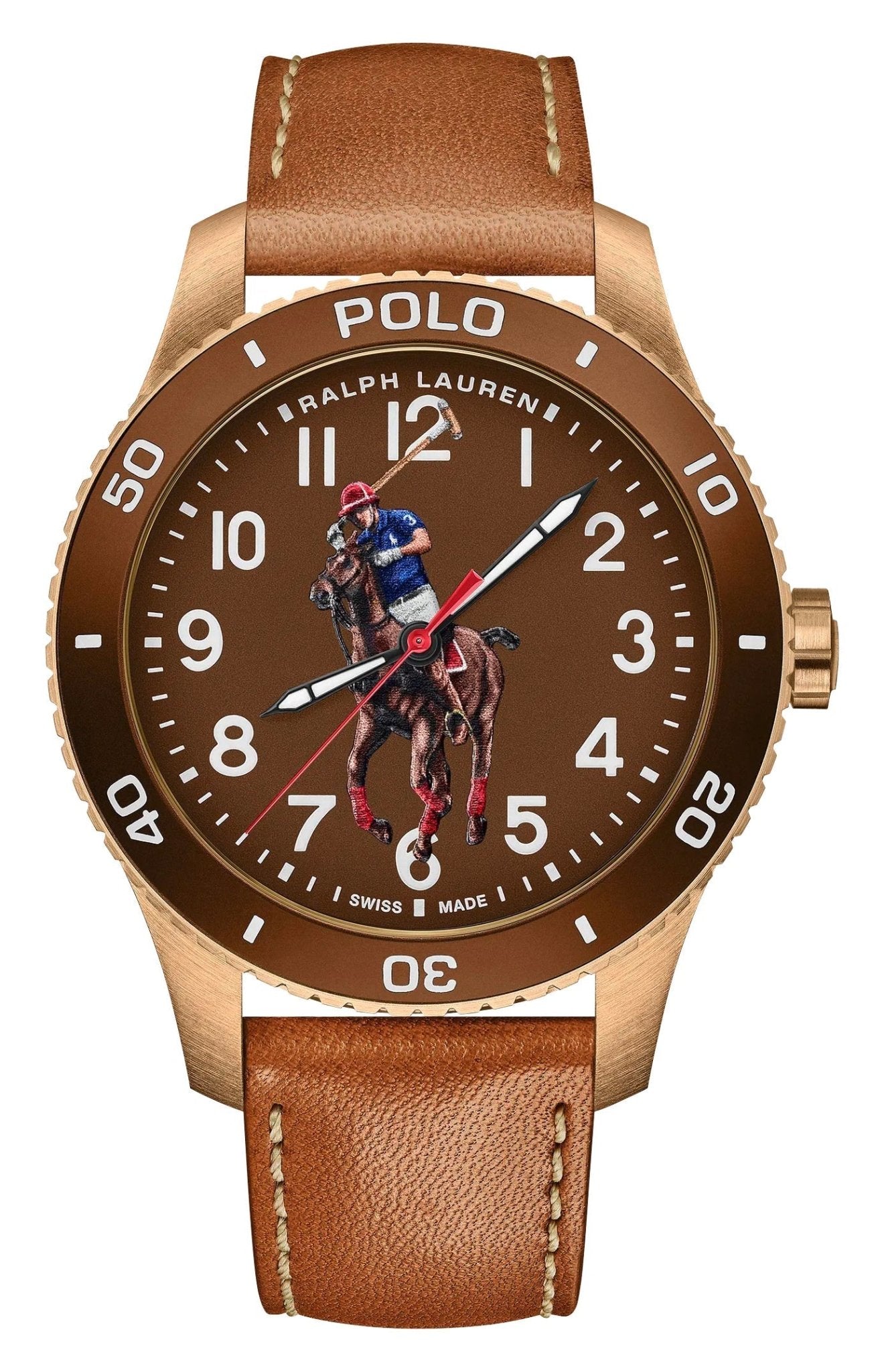 Ralph Lauren Polo Watch Pony Player Automatic Bronze Case Brown Dial Brown Leather Strap Mens Watch 472865480002 - Watches & Beyond