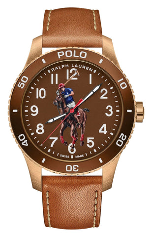 Ralph Lauren Polo Watch Pony Player Automatic Bronze Case Brown Dial Brown Leather Strap Mens Watch 472865480002 - Watches & Beyond