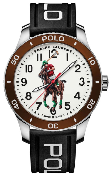 Ralph Lauren Polo Watch Pony Player Automatic Stainless Steel White Dial Black Rubber Strap Mens Watch 472853461003 - Watches And Beyond