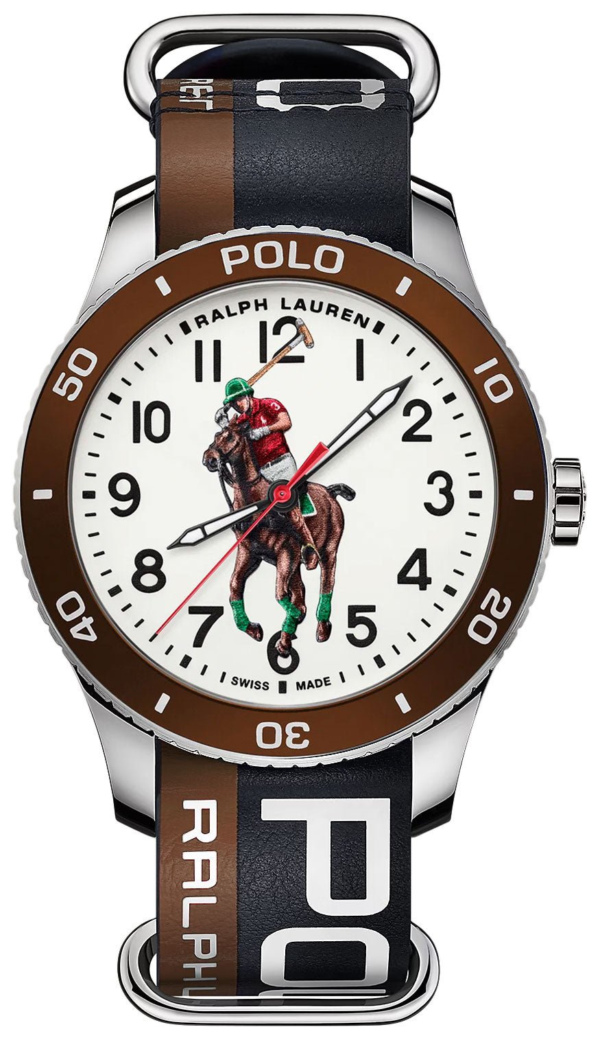 Ralph Lauren Polo Watch Pony Player Automatic Stainless Steel White Dial Leather NATO Strap Mens Watch 472836827005 - Watches And Beyond