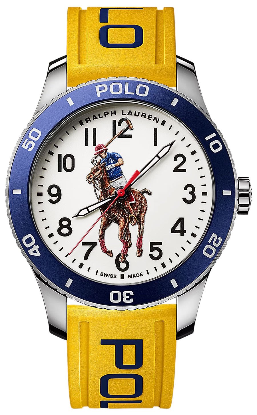 Ralph Lauren Polo Watch Pony Player Automatic Stainless Steel White Dial Yellow Rubber Strap Mens Watch 472933616002 - Watches & Beyond