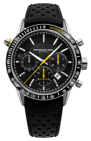 Raymond Weil Freelancer Automatic Chronograph Stainless Steel Black Dial Black Leather Strap Date Mens Watch 7740 - SC1 - 20021 - Watches & Beyond