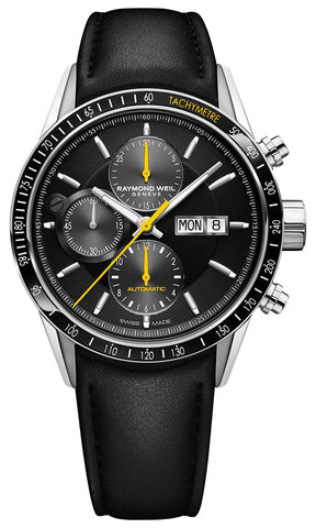 Raymond Weil Freelancer Automatic Chronograph Stainless Steel Black Dial Black Leather Strap Day/Date Mens Watch 7731 - SC1 - 20121 - WAB - Shipping Dept.