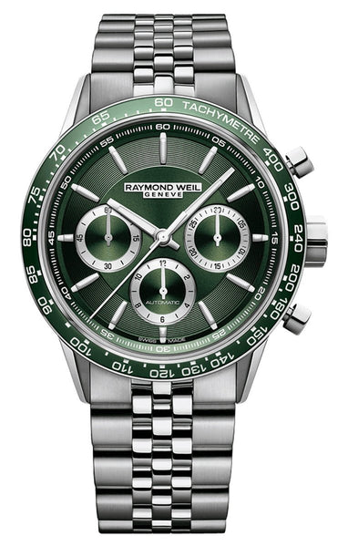 Raymond Weil Freelancer Automatic Chronograph Stainless Steel Green Dial Mens Watch 7741 - ST7 - 52021 - WAB - Shipping Dept.