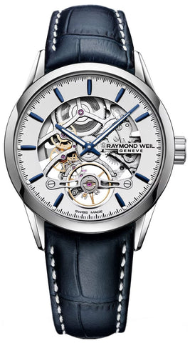 Raymond Weil Freelancer Automatic Skeleton Dial Blue Leather Strap Mens Watch 2785 - STC - 65001 - Watches & Beyond