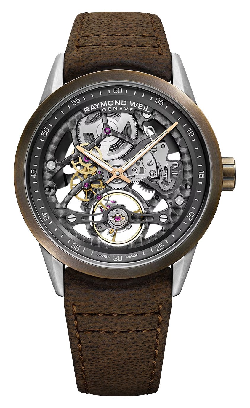 Raymond Weil Freelancer Automatic Stainless Steel and Bronze Gray Skeleton Dial Brown Leather Strap Mens Watch 2785 - SBC - 60000 - WAB - Shipping Dept.