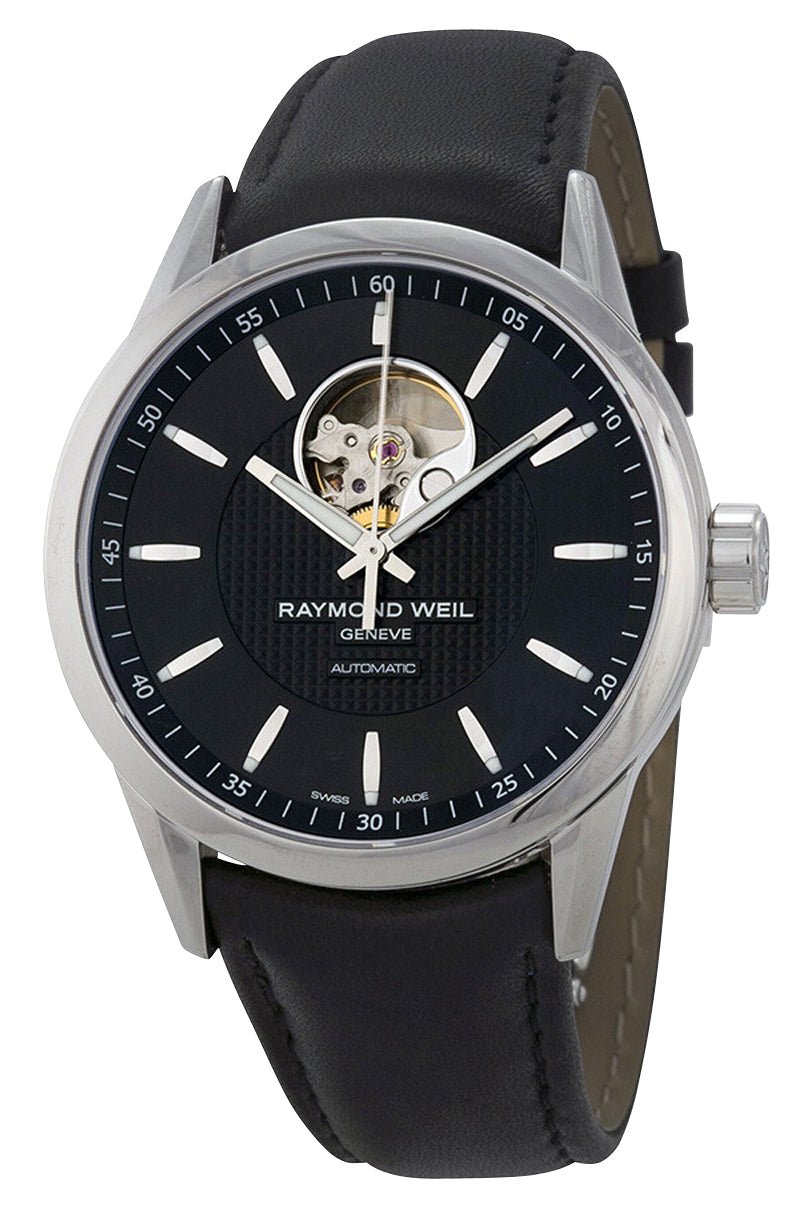 Raymond Weil Freelancer Automatic Stainless Steel Black Dial Black Leather Strap Mens Watch 2710 - STC - 20021 - Watches & Beyond