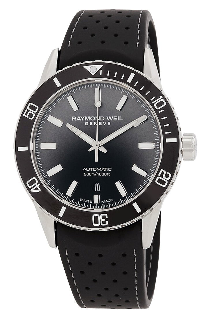 Raymond Weil Freelancer Automatic Stainless Steel Black Dial Black Rubber Strap Date Divers Mens Watch 2775 - SR1 - 20051 - Watches & Beyond