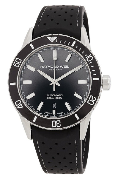 Raymond Weil Freelancer Automatic Stainless Steel Black Dial Black Rubber Strap Date Divers Mens Watch 2775 - SR1 - 20051 - Watches & Beyond